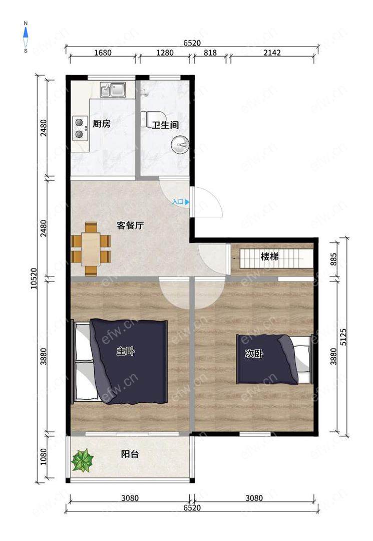 双河二村 经典2房 东边户 全明 精装修！