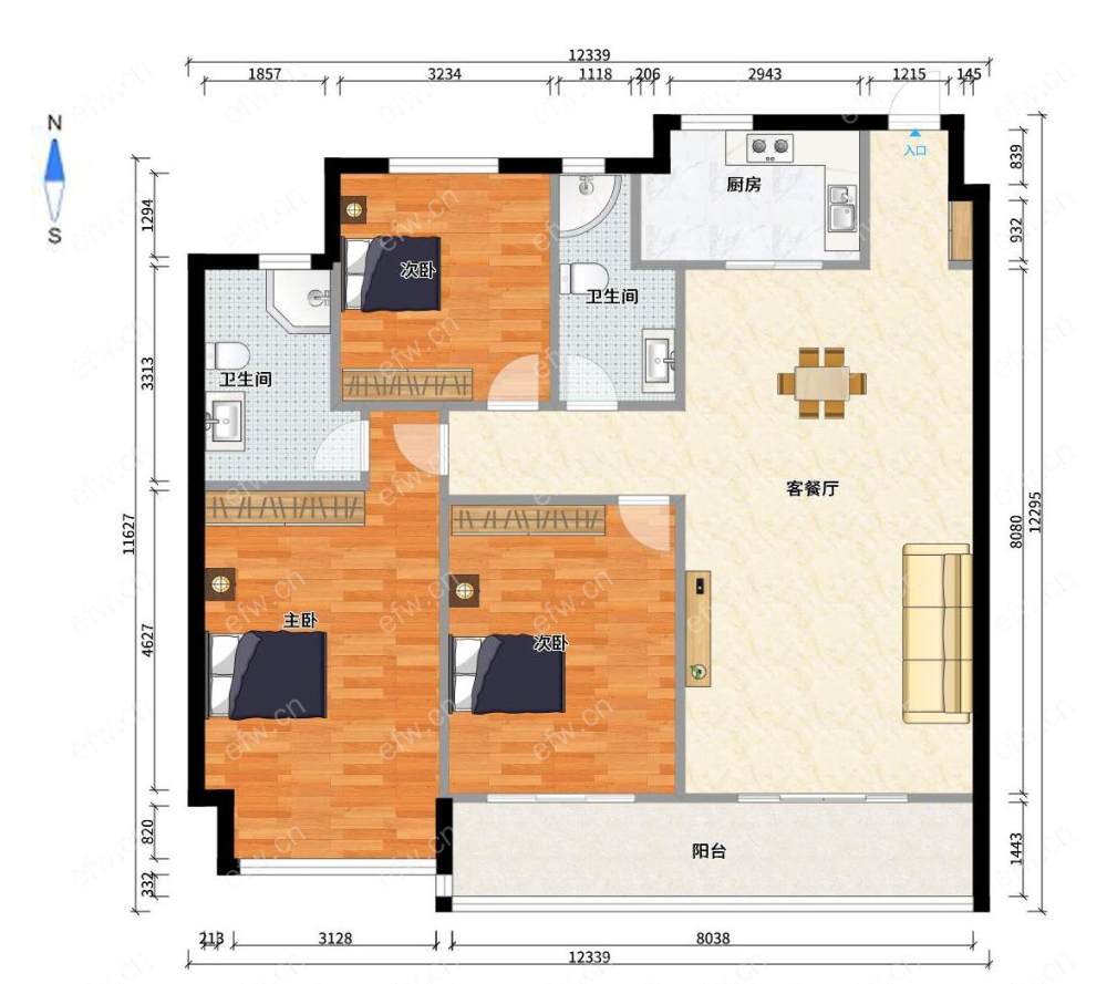 全明边户3房,融创壹号院 格局工整合理