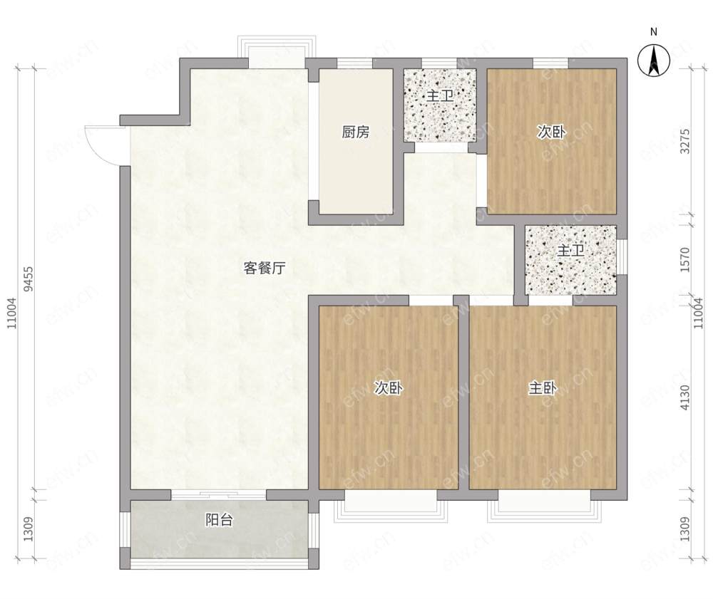 纯毛坯 三室两厅两卫