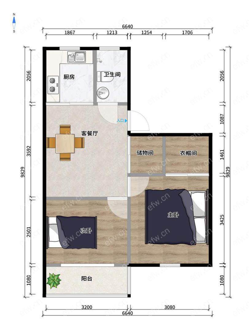惠龙新村 2室1厅中间4楼