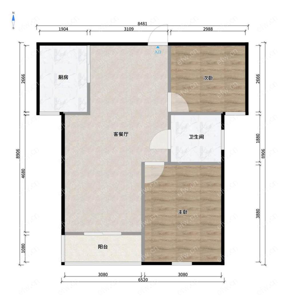 全装新惠家园二居室，客厅朝南户型