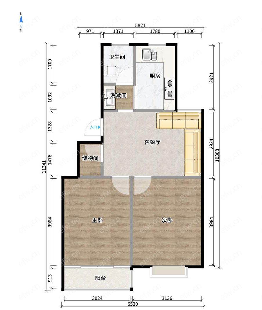 广石家园 2室1厅 86.51平
