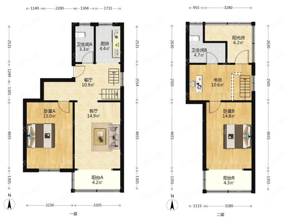 芦庄一区 3室2厅。跃层式的，实用面积超大