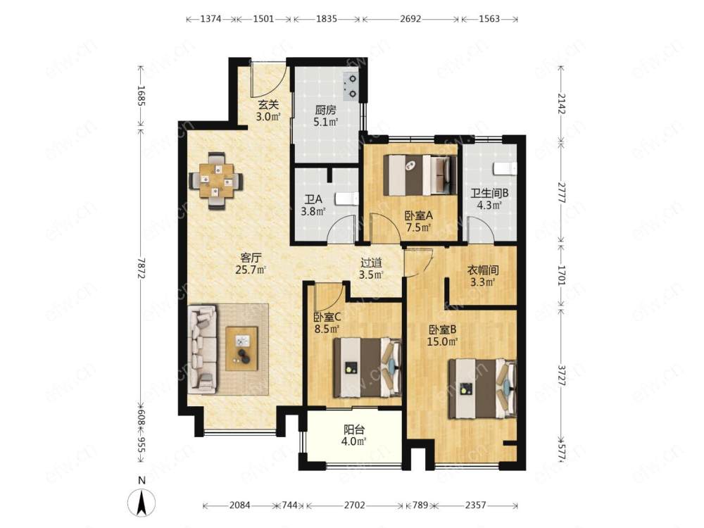 融创兰园(溪岸景园二区24-35) 3房 全明户型 另送家电
