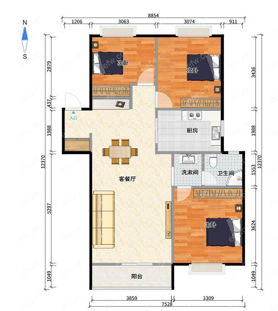 婚装全明东边户3房,融创兰园(溪岸景园二区24-35) 格局工整合理