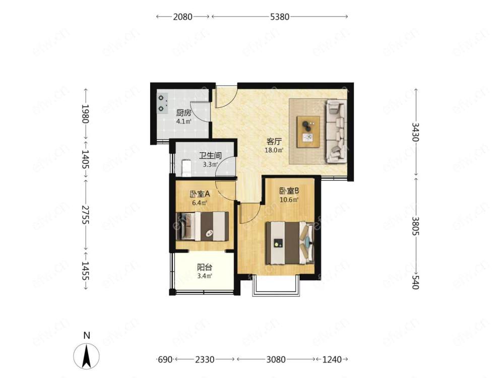 瑞星家园（西区40-168） 2室2厅