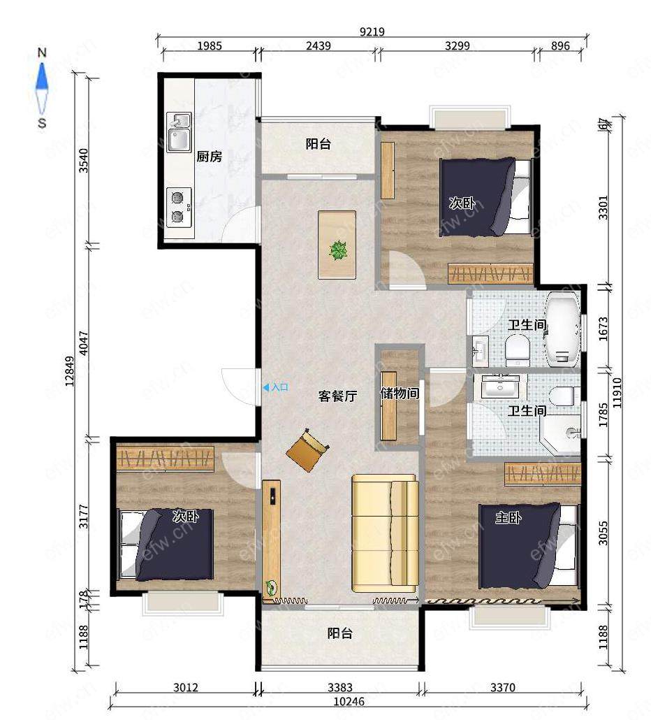 宝能城 3室2厅