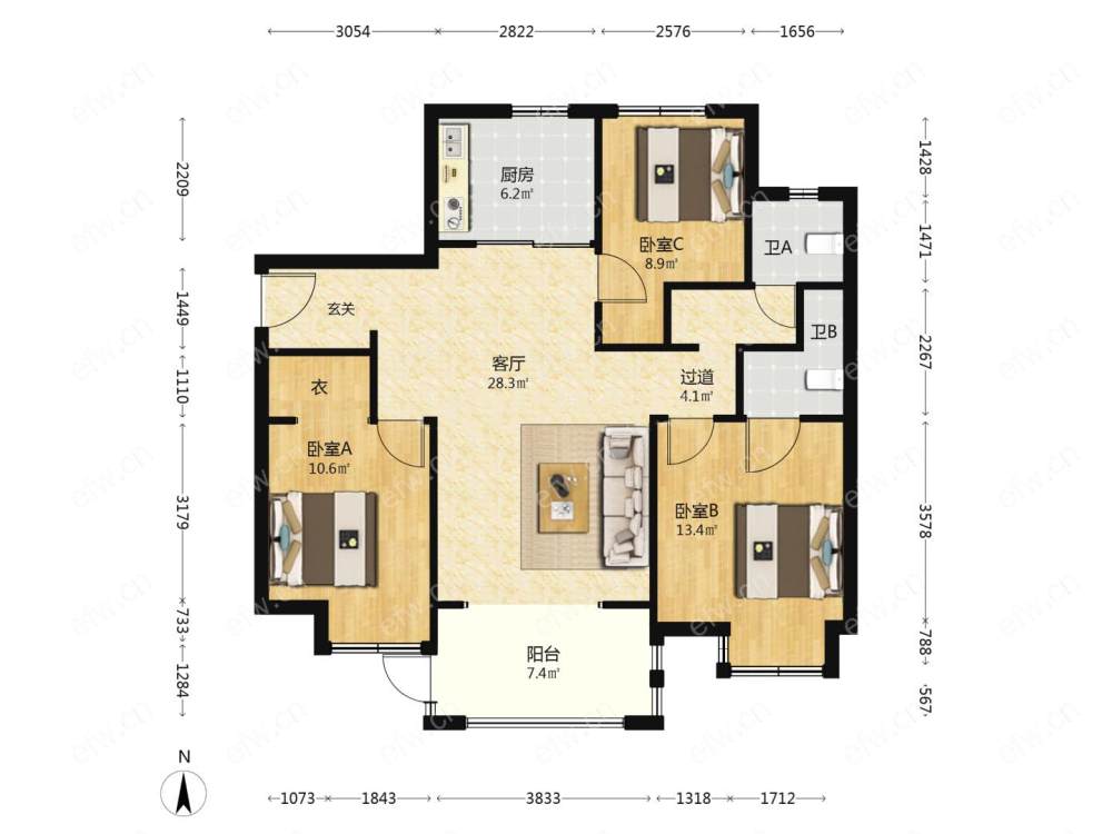 苏宁悦城A区 3室2厅
