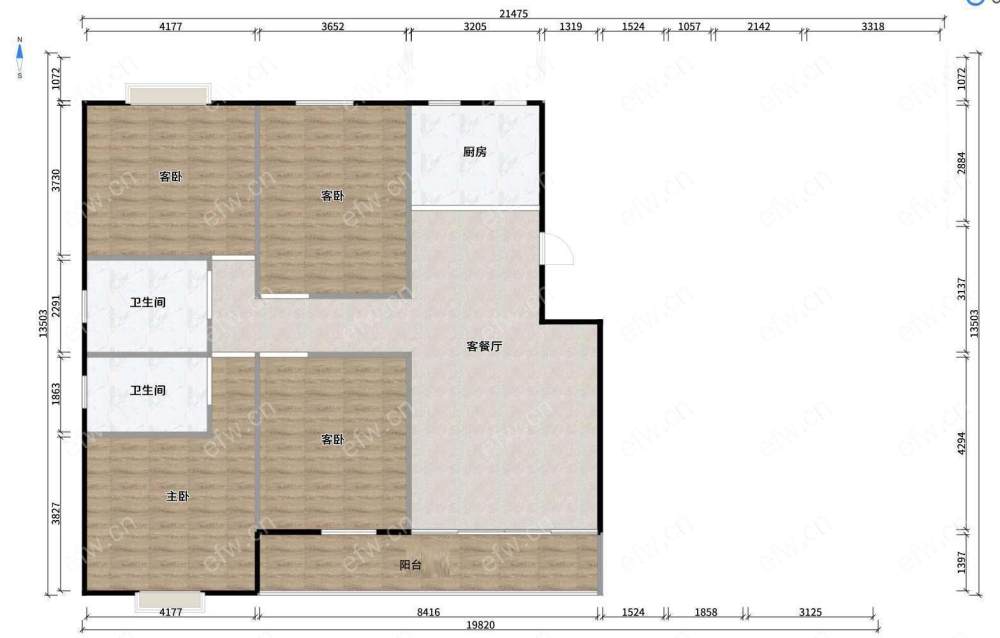 理想城市洋房3房2卫