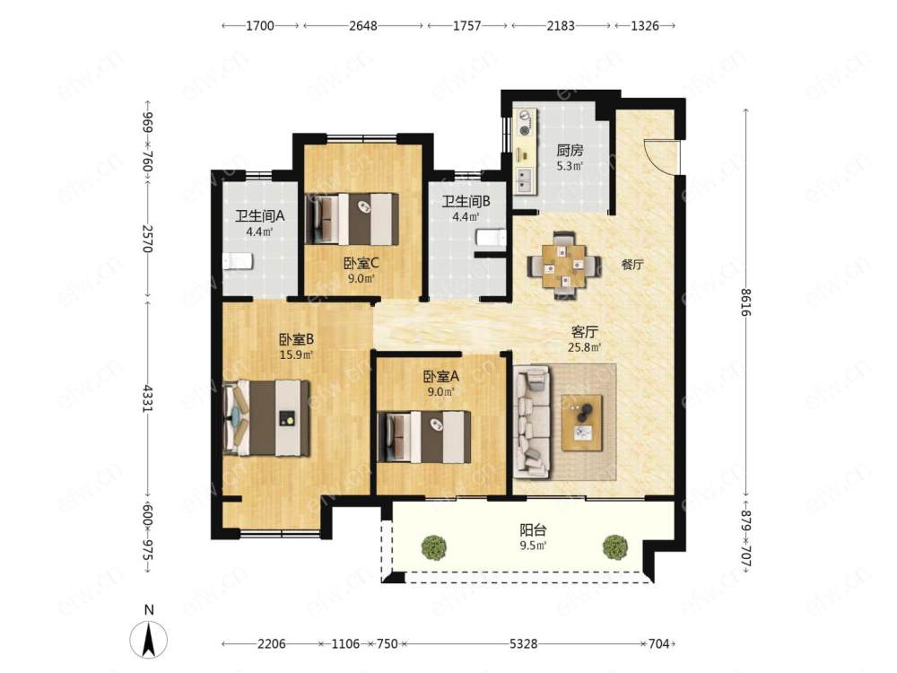 建发上院 3室2厅 113.22平
