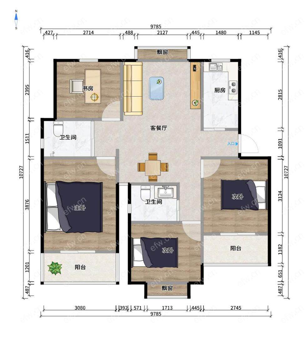 婚装全明东边户4房,惠麓苑 格局工整合理