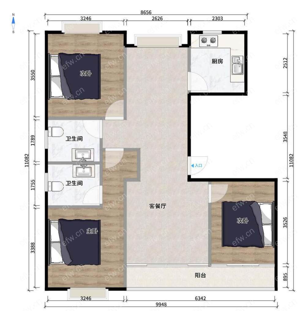 融创玉兰公馆（惠港玉兰苑）二区 3室2厅