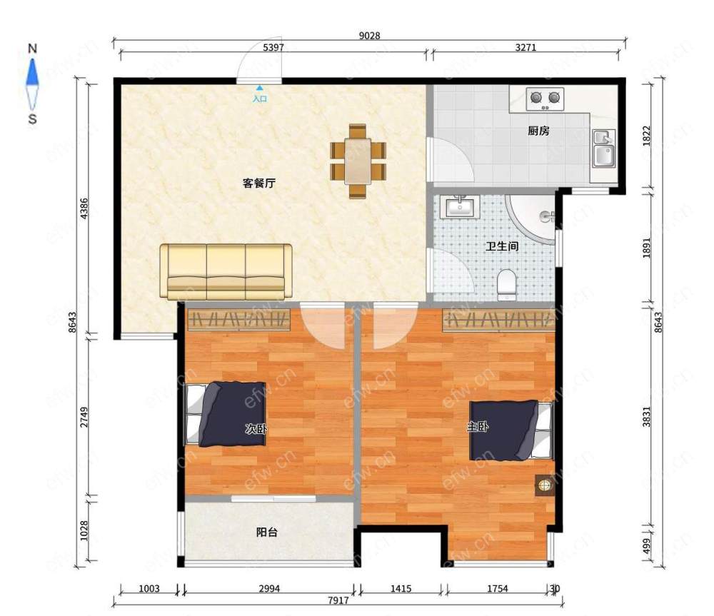 周新苑（五期255-298） 2室1厅 73平