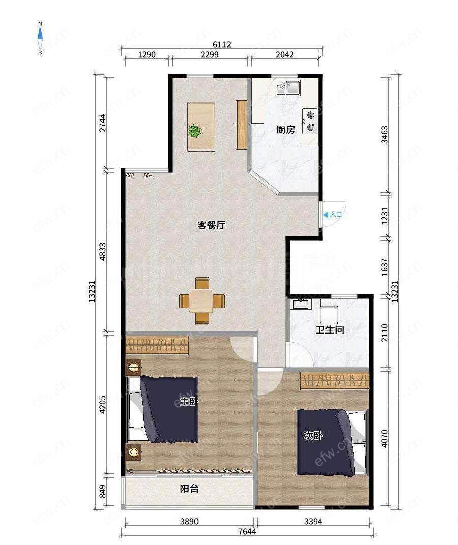 新桥花园 2室1厅设施齐全拎包入住