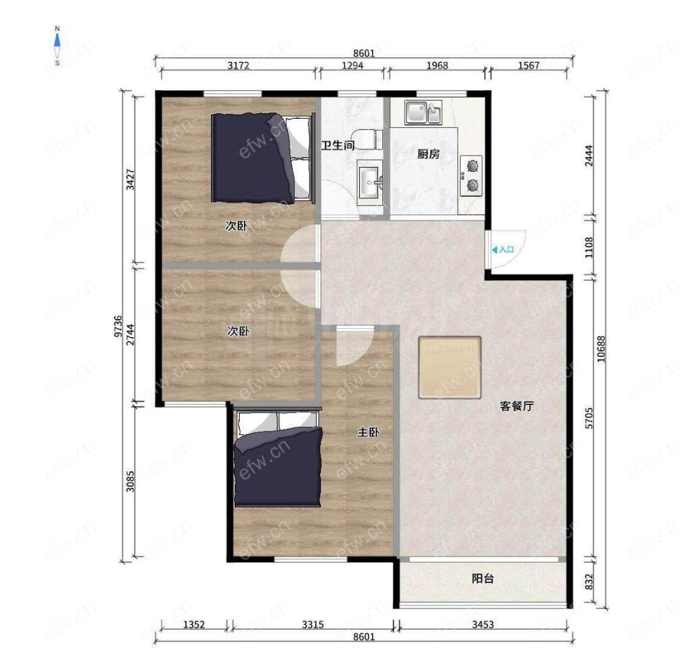 龙塘家园3楼100平三房82万