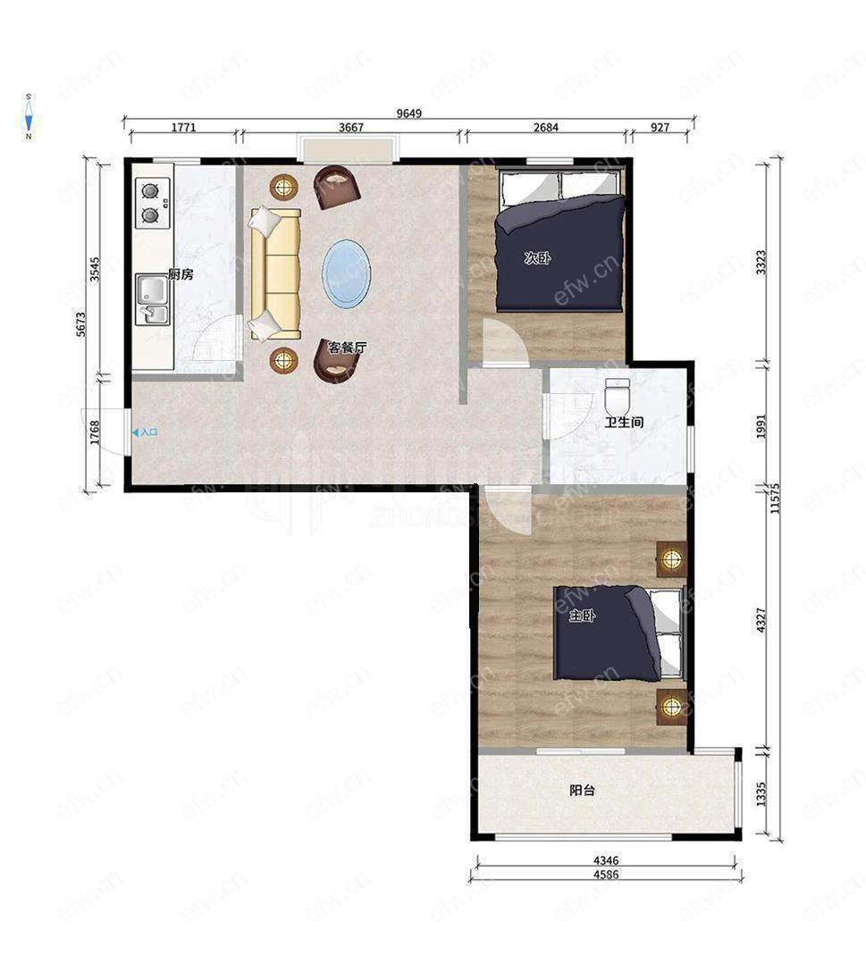 毛湾家园 经典2房 东边户  全屋地暖