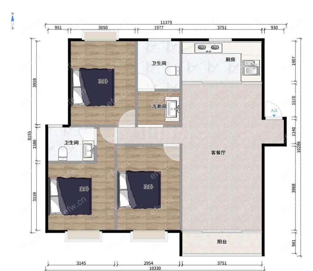 融创玉兰公馆（惠港玉兰苑）二区 经典3房 东边户 全明 精装修！