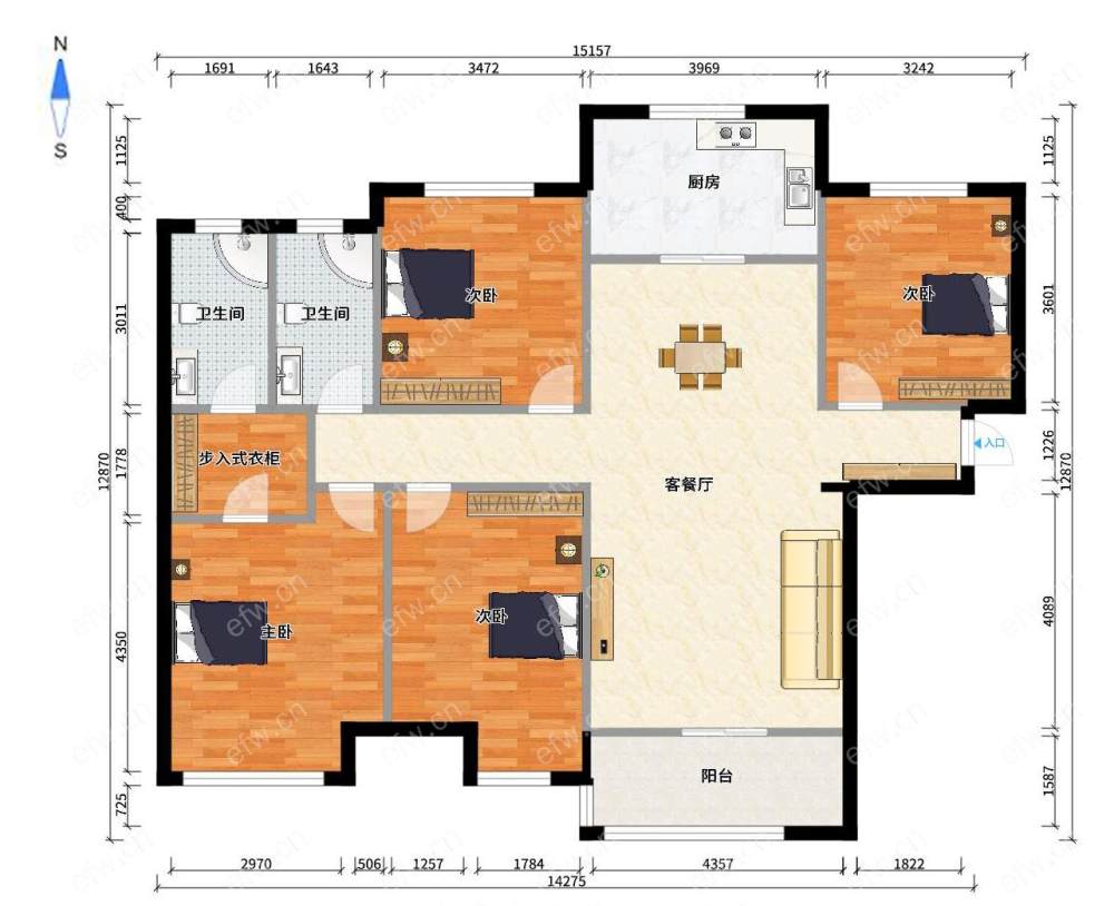 融创兰园(溪岸景园二区24-35) 4室2厅 143.5平
