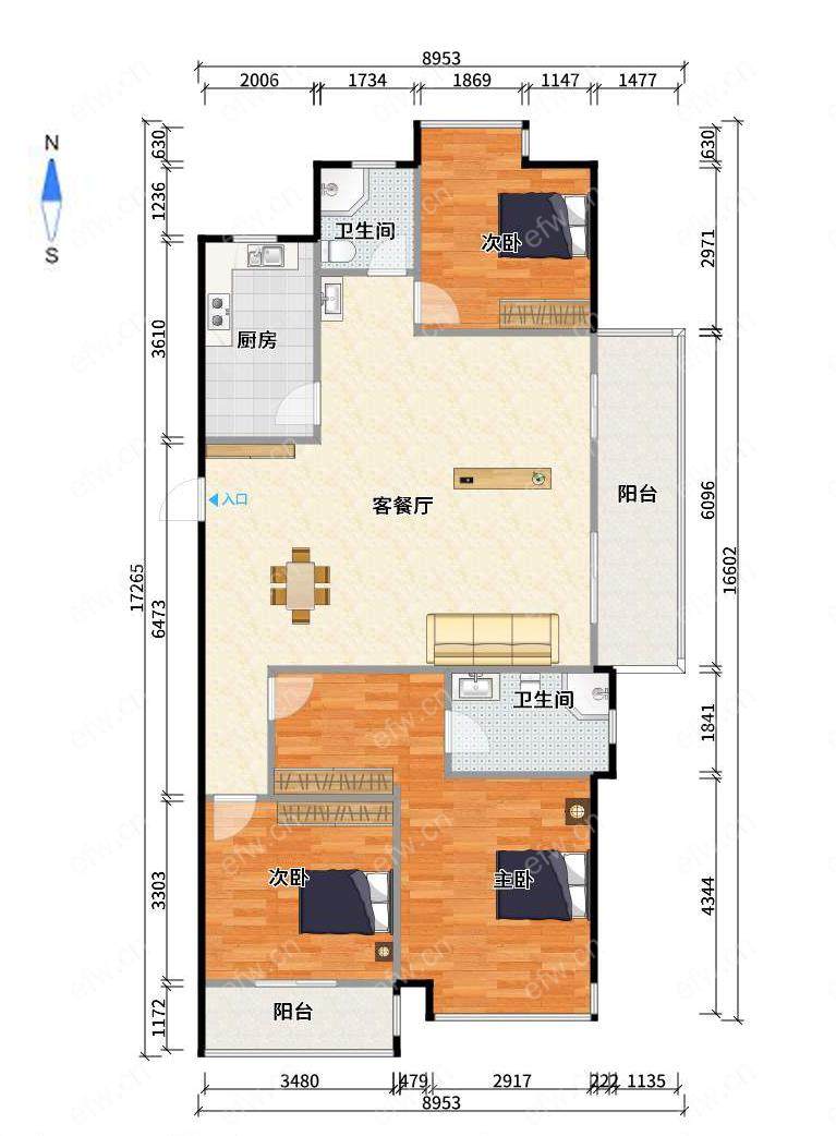 融创荣域(溪岸景园二区50-63) 3室2厅 137.45平