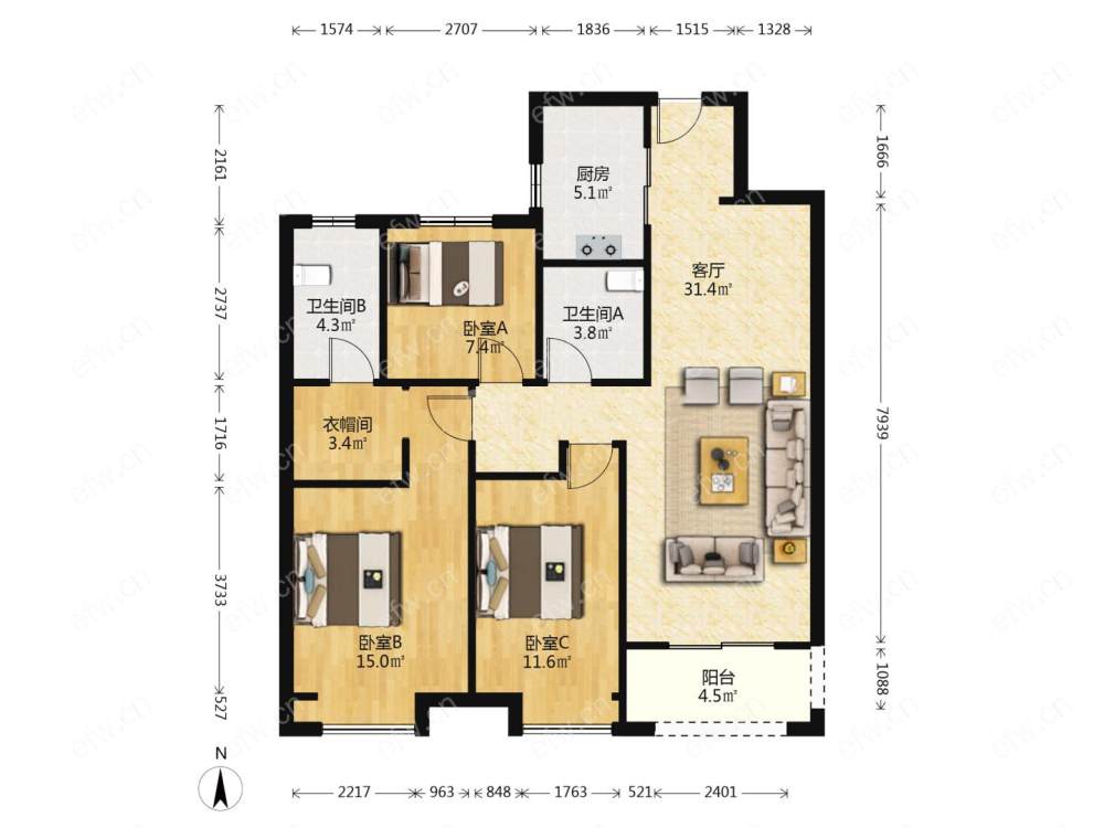 融创山湖院墅(溪岸景园一区100-134) 3房 全明户型 另送家电